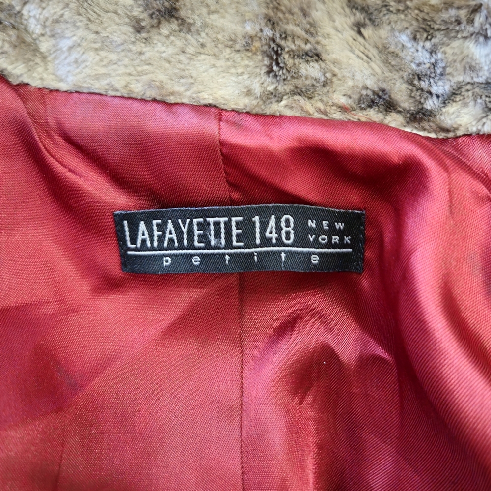 Lafayette 148 Velvet Faux Fur Teddy Long Coat Silver Size Petite - Picture 7 of 8